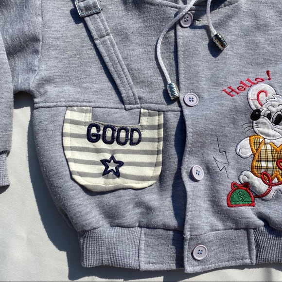 Boys Grey Mouse Face Design Button-up Hoodie - Picture 4 of 12